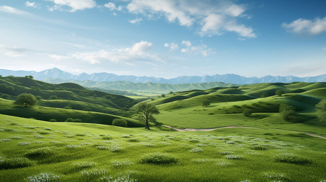 Green plains themed scenery background, created with generative AI technology
