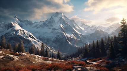 A mountains scenery background, created with generative AI technology