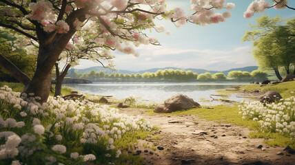 A Spring scenery background, created with generative AI technology