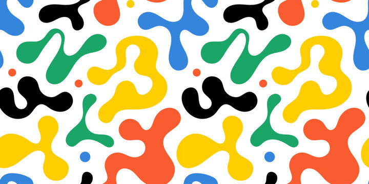 Colorful abstract doodle shape seamless pattern. Creative minimalist style art background, trendy design with basic shapes. Modern color wallpaper print backdrop.
