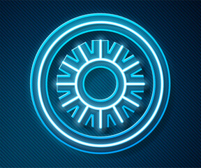 Glowing neon line Sun icon isolated on blue background. Vector