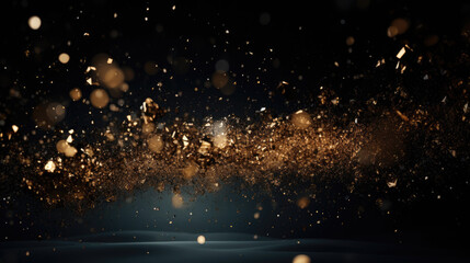 Golden particles depicting a luxurious appeal against a dark background. Generative AI