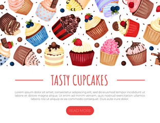 Tasty Cupcake Banner Design with Sweet Dessert Vector Template