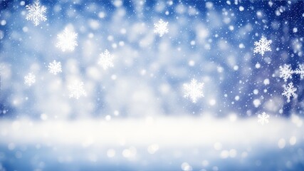 Fototapeta premium Picturesque winter background with snowflakes on a dark blue blurred background, AI generation