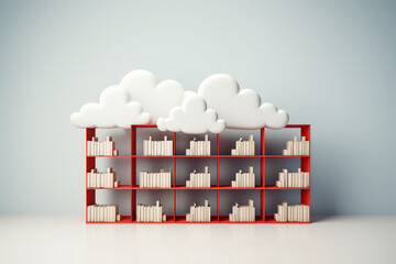 The cloud closet. Creative minimal concept of cloud storage, cloud internet data storage service. Isolated on flat background with copy space. 3d render cartoon illustration style.