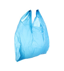 One light blue plastic bag isolated on white