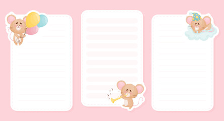 Note and Reminder Card with Cute Little Mouse Vector Template