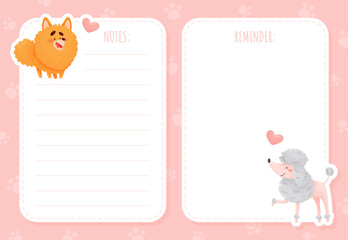 Cartoon Dog Character Note or Reminder Card Vector Template