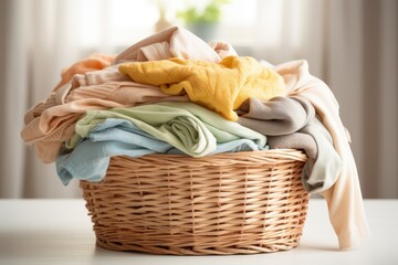 Obraz premium Laundry basket, natural light from the window, AI Generated