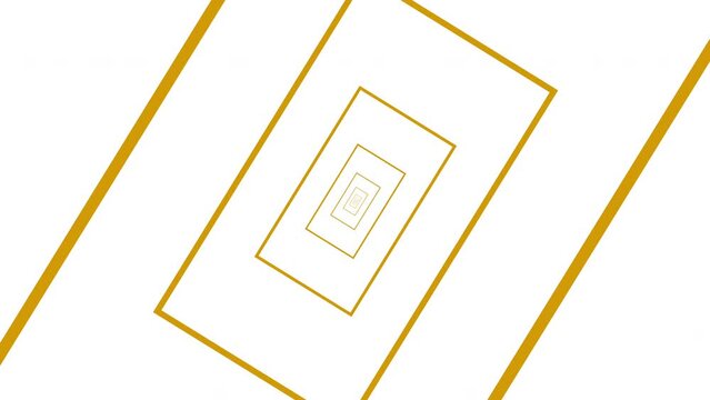 Infinite tunnel square loop animation. Golden yellow color line. Rotating frame.