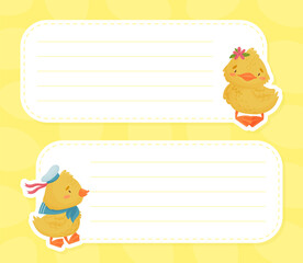 Empty Card Frame with Cute Yellow Duckling Chick Vector Template