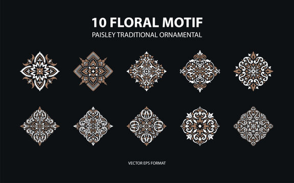 Floral Motif Paistley Traditional Ornament. Ornate element for design. Ornament pattern for wedding invitations, birthday and greeting cards. Traditional golden decor.