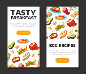 Obraz premium Tasty Egg Food Banner Design with Cooked Meal Vector Template