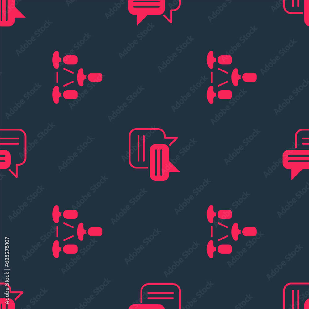 Poster set employee hierarchy and speech bubble chat on seamless pattern. vector