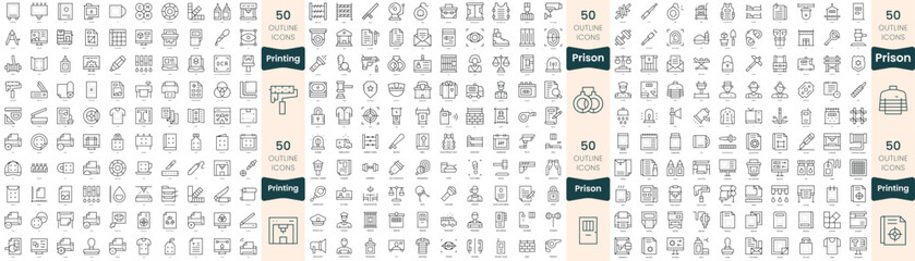 300 thin line icons bundle. In this set include printing, prison