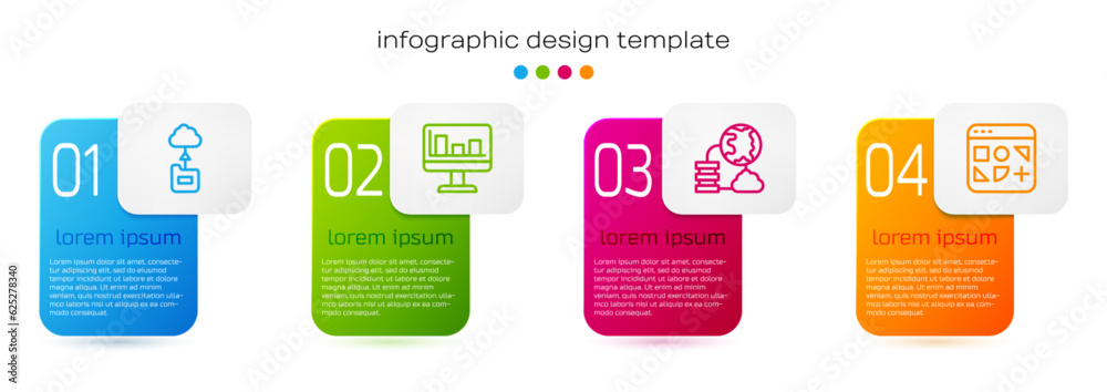 Poster set line cloud technology data transfer, monitor with graph chart, network cloud connection and diff