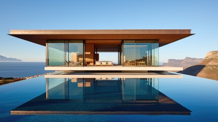 Fototapeta premium Modern villa with infinity pool. Generative AI