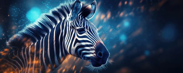 Photo sur Plexiglas Chambre denfants Zebra animal dark wallpaper with bokeh and lights,  nature panorama. Generative Ai.