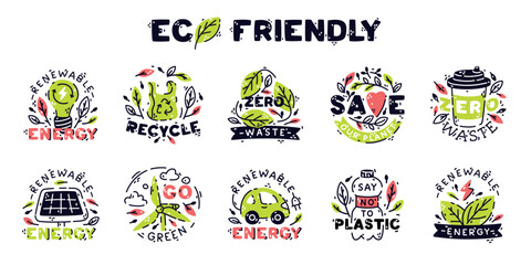 Eco Friendly Badges and Ecology Emblem Vector Set