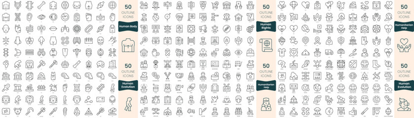300 thin line icons bundle. In this set include human body, human evolution, human rights, humanitarian help
