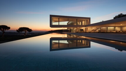 Modern villa with infinity pool. Generative AI