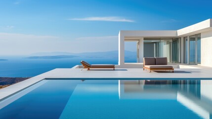 Fototapeta premium Modern villa with infinity pool. Generative AI
