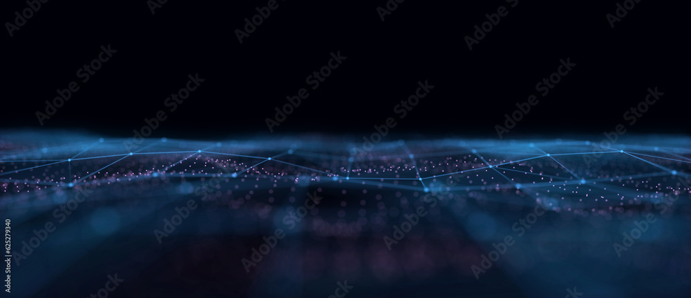 Aufkleber Technology blue wave with lines. Big data visualization. Analytics representation. Digital background. 3d rendering.