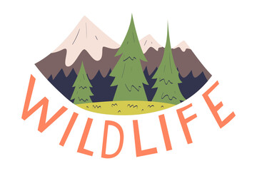 Wildlife with Tree and Mountain Scene as Ecology and Planet Preservation Vector Illustration