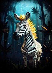 Fototapeta na wymiar Zebra animal dark wallpaper with bokeh, lights and trees in nature. Generative Ai.