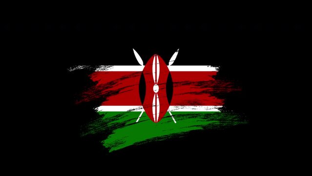 4K Paint Brush Kenya Flag with Alpha Channel. Brushed Kenyan Banner.