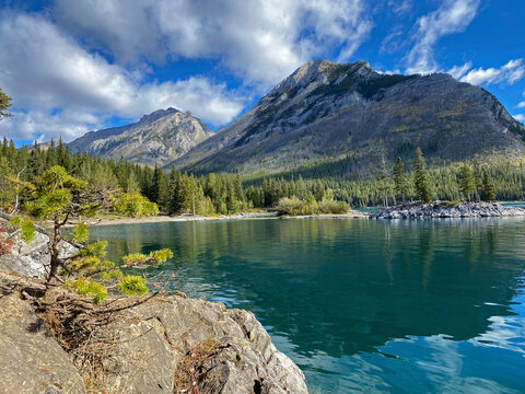 Lake Minnewanka Alberta looking east in fall