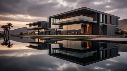 Obraz premium Modern villa with infinity pool. Generative AI