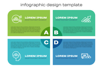 Set line Gold bars, Jewelry store, with certificate and Growth arrow gold. Business infographic template. Vector