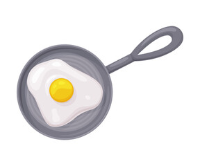 Fried Egg in Frying Pan as Cooked Dish with White and Yellow Yolk Vector Illustration