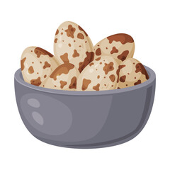 Raw or Boiled Quail Eggs in Bowl Vector Illustration