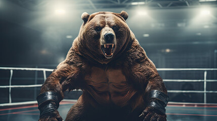 Bear in a wrestling match. Generative AI - obrazy, fototapety, plakaty