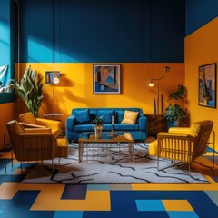 blue and yellow interior house