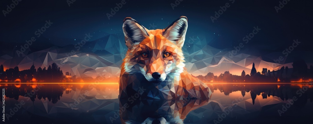 Canvas Prints fox animal with bokeh dark sunset background, night nature panorama. generative ai.