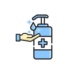 Washing hand with sanitizer liquid soap line icon. Hand sanitizer icon, illustration