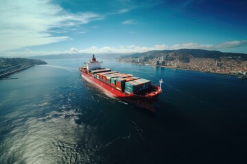 Aerial View of Cargo Ship. Import And Export Business. Commercial Trade Logistic and Transportation. International Trading. Shipping. Made With Generative AI.  