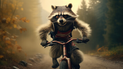 Cycling raccoon. Generative AI
