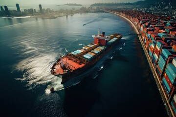 Fototapeta na wymiar Aerial View of Cargo Ship. Import And Export Business. Commercial Trade Logistic and Transportation. International Trading. Shipping. Made With Generative AI. 