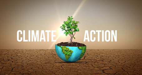 Protect our planet. Earth day and environment day 3d concept background. Ecology concept. climate action concept background. - obrazy, fototapety, plakaty