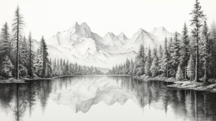 A still body of water reflects a mountain range. (Generative AI)