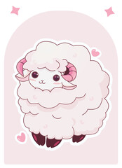 Cute vector cartoon illustration of a sheep.Design for kid, children's poster, children's wall painting, postcard, invitation, stickers.Suitable for Ramadan, Eid al fitr and Eid al Adha decoration.