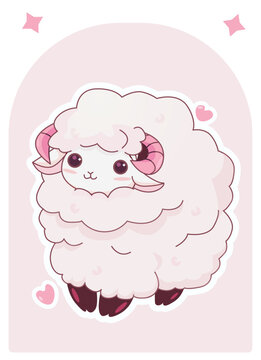 Cute vector cartoon illustration of a sheep.Design for kid, children's poster, children's wall painting, postcard, invitation, stickers.Suitable for Ramadan, Eid al fitr and Eid al Adha decoration.