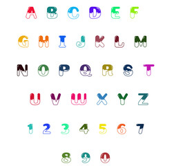Elegant  and classic upper case letters, colorful fonts 
A-Z - abcd ... multi color Alphabets and numbers 