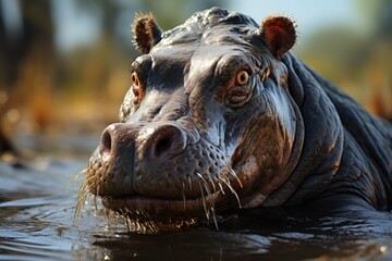 Fototapeta premium Pygmy hippopotamus swimming. Generative AI