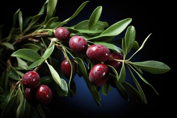 Pattern of olives and leaves. Generative AI