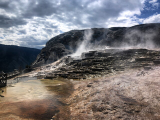 Mammoth Springs in Yellowstone National Park during Covid 19 pandemic when there were no visitors